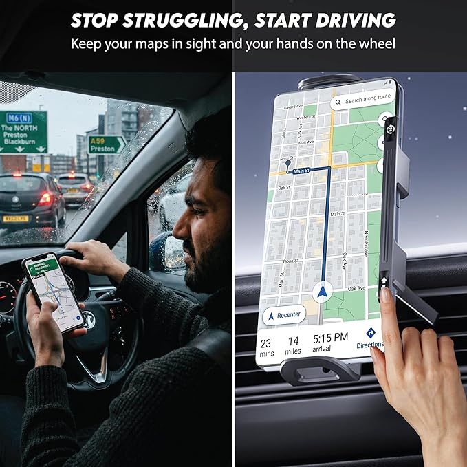 15W Fast Wireless Car Charger Mount, MagSafe Compatible Auto-Clamping & Auto 90° Rotating Phone Holder with Built-in Battery, One-Touch Control, RGB LED Light, Dashboard & Vent Mount