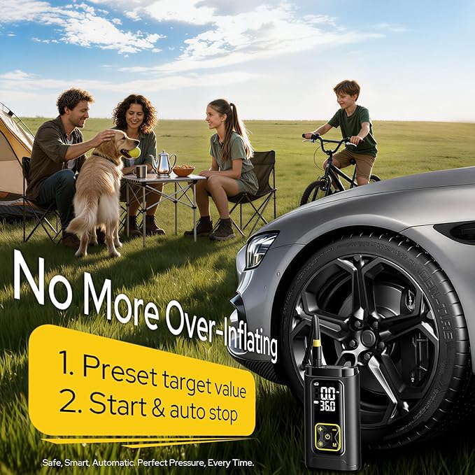 Tire Inflator Portable Air Compressor for Car Tires with Gauge, 150PSI Fast Bike Air Pump for Auto, Motorcycle, Bicycle, Balls, Digital Tire Pump with LED Light, Auto Shut-Off