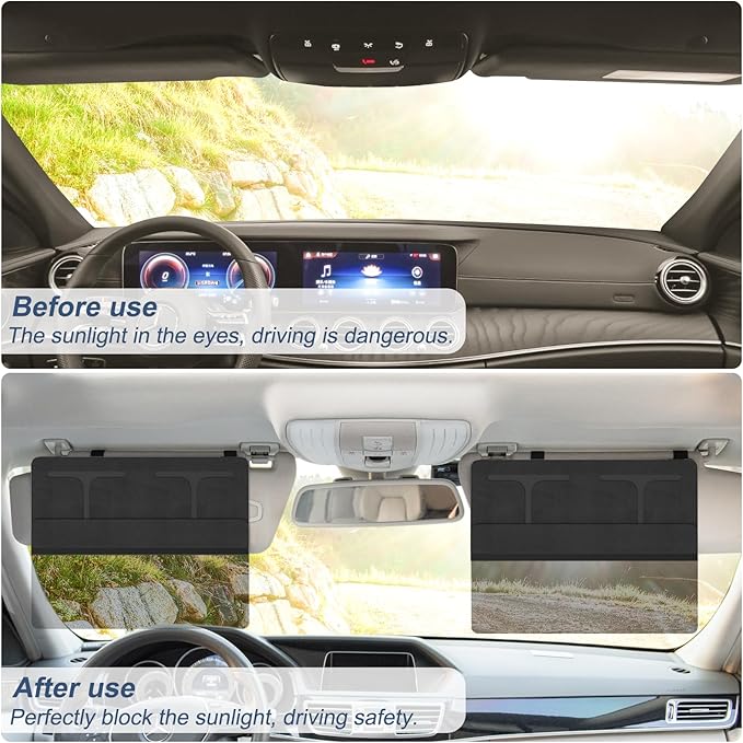 NAZZO Car Visor Extender Sun Blocker, Polarized Sunvisor Extension with Removable Magnetic PC Lens, Anti Glare Car Visor Extended for Safe Driving, Universal for SUV, Family Automotive, Black