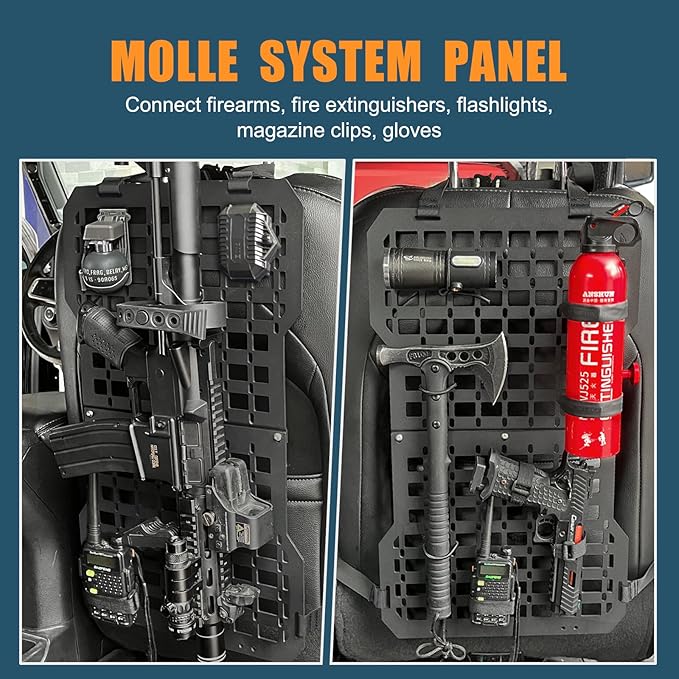 Rigid Molle Panels For Vehicles Truck Mount Rack Panel Tactical Seat Back Organizer Adjustable Versatile Panel (Molle Panels w/gun rack mount)