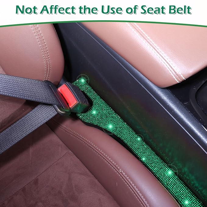 Briwill Green Car Seat Gap Filler, Set of 2 Handmade Crystal Rhinestone Diamond Car Gap Filler Green Bling Car Accessories for Women(Dark Green)