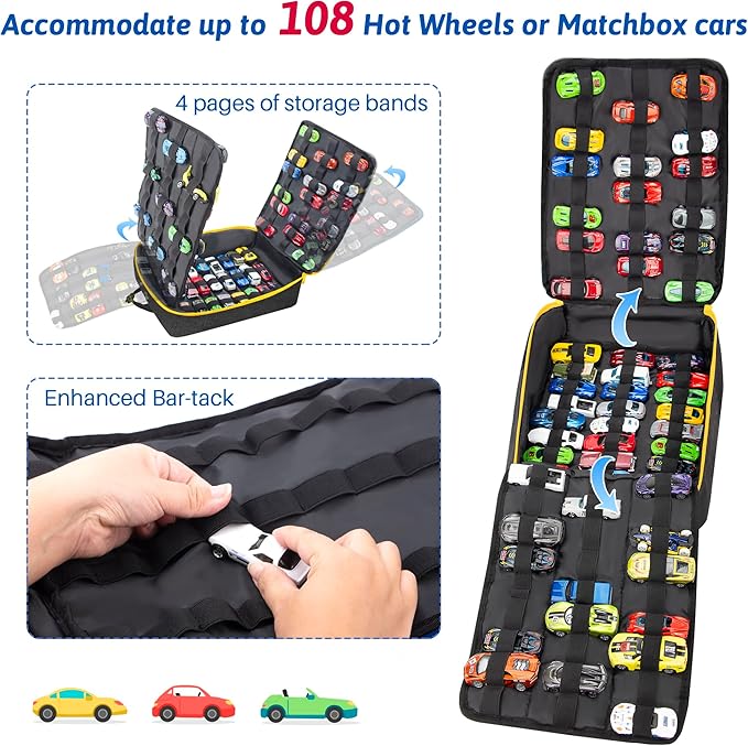 KISLANE Car Storage Backpack Organizer with Elastic Slots – Portable Backpack Carrying Case for 1:64 Scale Cars, Hands-Free Travel Storage Bag for Collection and Organization