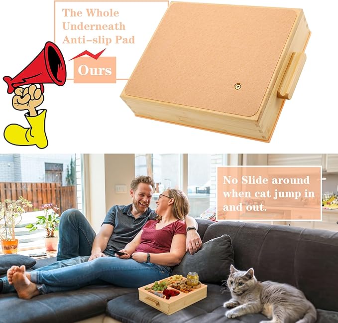 Nnewvante Snack Cup Couch Caddy, 8 in 1 Divided Serving Tray with Handle for Sofa Bed RV Car Organizer Caddy Movie Night Snack Trays, Bamboo and BPA Free Silicone, Peach