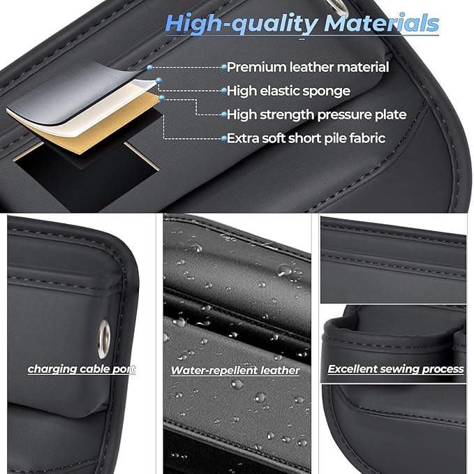 ETZAR Car Seat Gap Filler Organizer, Car Organizer, Seat Gap Storage Box with Cup Holders for Drink, Car Leather Cup Holder Gap Bag Front Seat for Holding Phone, Sunglasses,Keys（Brown Passenger Seat