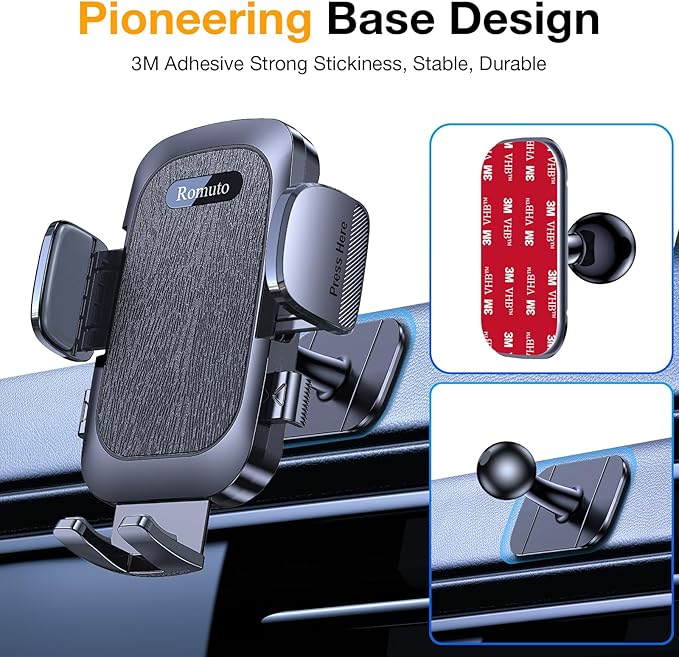 Romuto Car Phone Holder Mount【Strongest Suction】 Phone Mount for Car Cell Phone Holders for Your Car Accessories for Women Men Dashboard/Windshield/Vent/Camera Mounts Stand Holder for iPhone Samsung