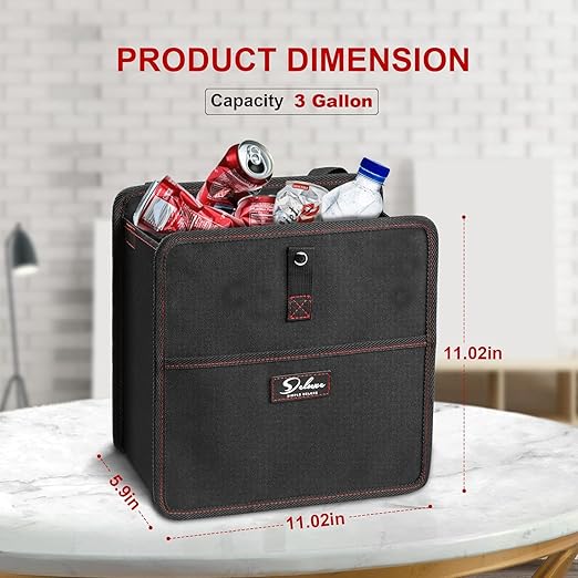 Simple Deluxe 2 Pack Car Trash Can, Leak-Proof Car Garbage Can with Cokkapsible Adjustable Straps, Portable and Trash Bag with Storage Pockets, 3 Gallon, Black