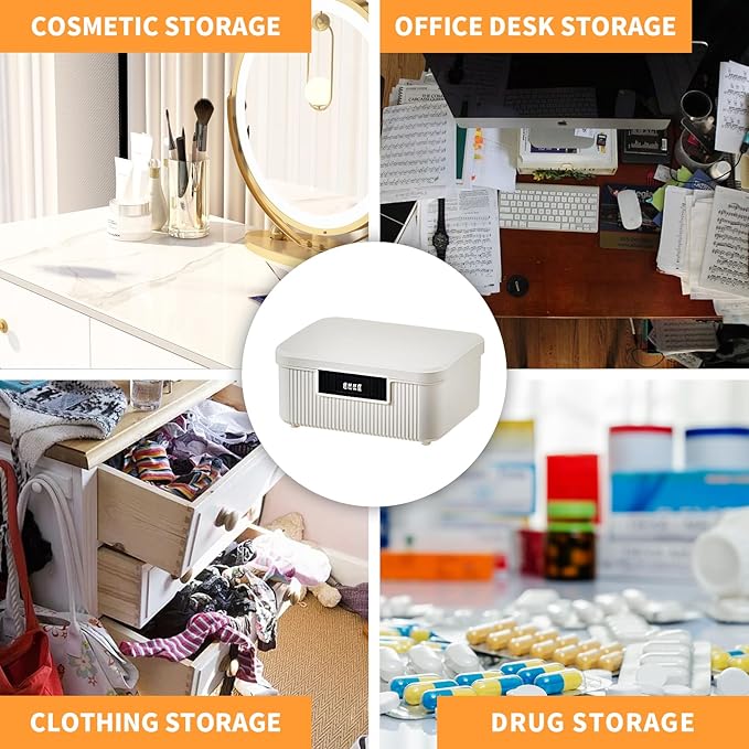 Lockable Storage Container Bin, 2.3 Gallon Capacity Organizer Box with Combination Lock, Heavy Duty Plastic Trunk, Usable As Item Organizer Or Office File Storage(White)