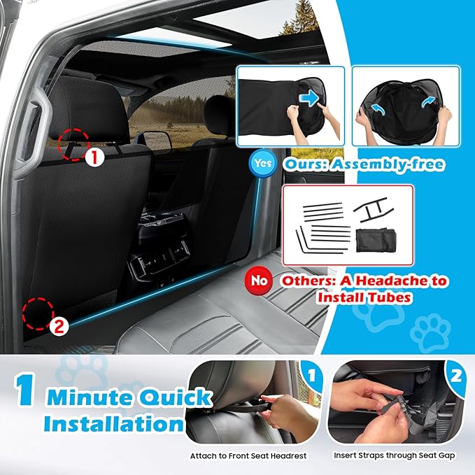 Dog Car Barrier Behind Front Seat, 51.2" Wide Car Pet Barrier One-Piece Design, Dog Car Divider Back Seat Barrier Small Crossover, Compact Car and Crossover