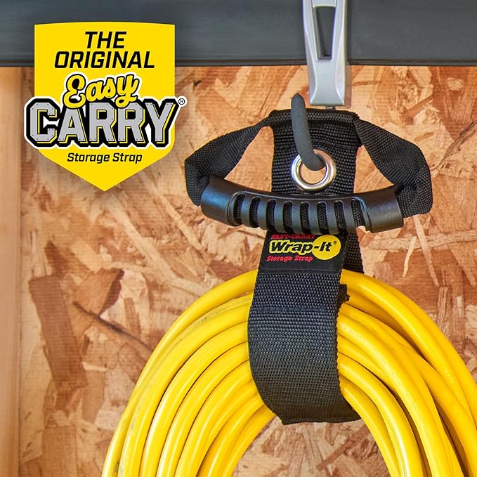Easy-Carry Wrap-It Storage Straps - 17" (2-Pack) Black with Grommet - Extension Cord Organizer with a Handle for Cable and Hose Storage