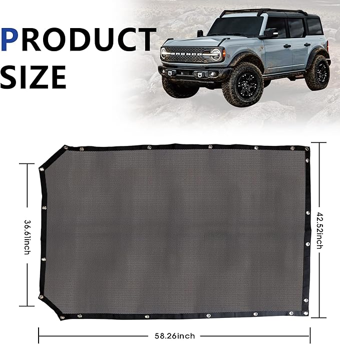 sukemichi Sunshade for Ford Bronco, Full Length Mesh Sun Shade Bikini Top Cover for Ford Bronco Accessories 2021 2022 2023 2024 2025 2026 4 Door - Blocks UV, Wind, Noise, (Black)