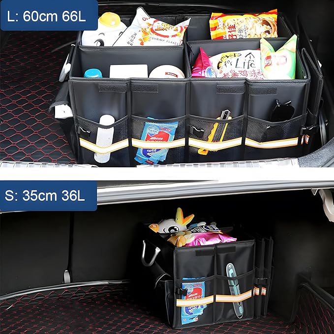 Trunk Storage Organizer with Lid, 35cm Small 36L Collapsible Car Trunk Organizer,Small Car Organizer Aluminium Handle, Car Accessories for Sedan Auto SUV Truck Minivan Road Emergency Black