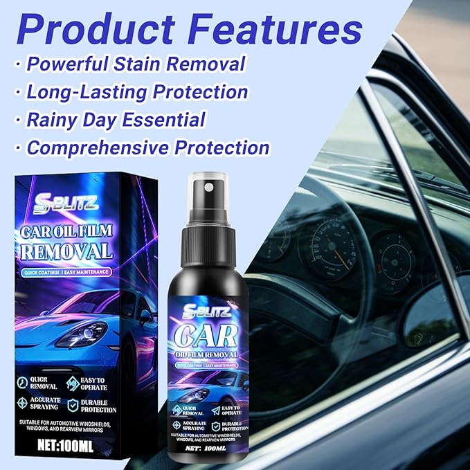 Car Oil Film Removal Spray, Clear Vision Glass Cleaner, 100ml Clear Vision Windshield Cleaner with Microfiber Cloths, Quick Coating for Automotive Windows and Rearview Mirrors