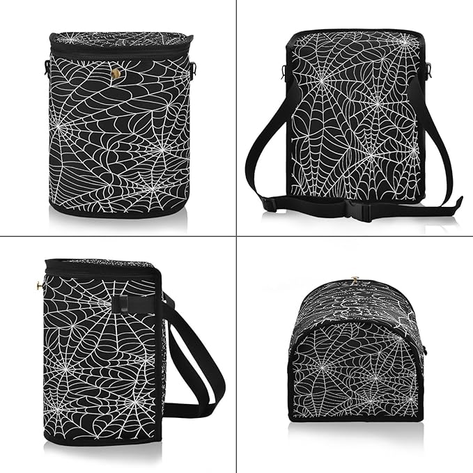 Halloween Gray Spider Web Car Trash Can with Lid Waterproof Leak Proof Car Trash Bag Car Garbage Can for Headrest SUV Truck