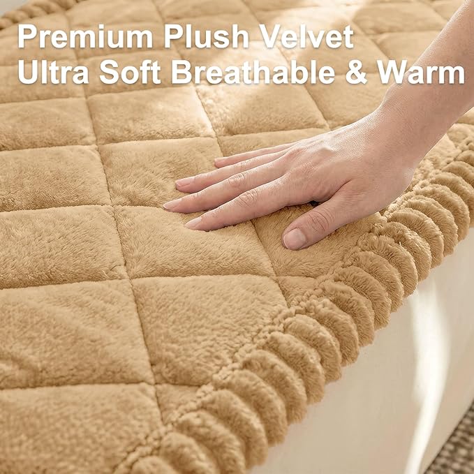 Smiry Fuzzy Couch Cover for Dogs, Non Slip Washable Pet Sofa Cover, Scratch Proof Hair Resistant Plush Sofa Slipcover, Pet Friendly Couch Cushion Protector for Cat, Camel, 27.6" x 27.6"