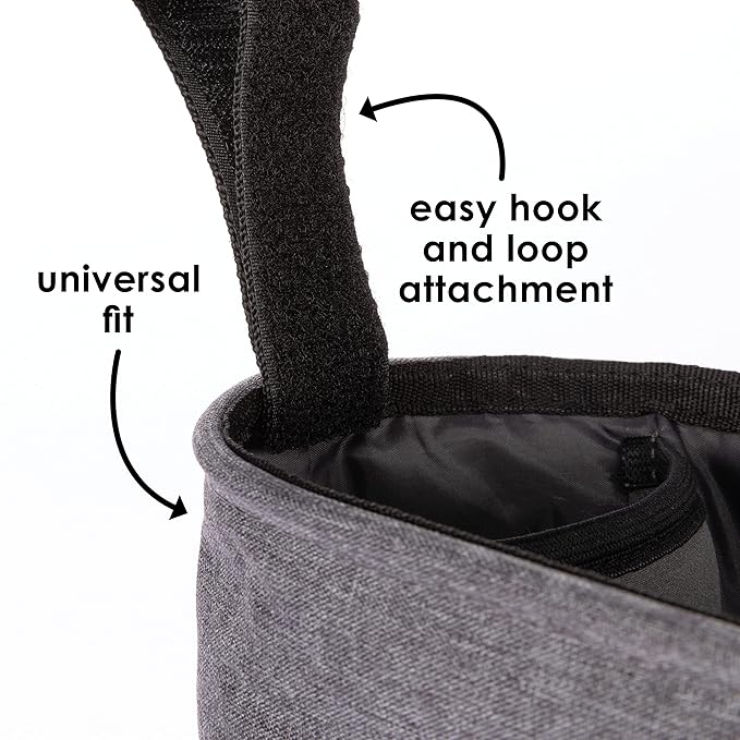 Diono Buggy Buddy Universal Stroller Organizer with Cup Holders, Secure Attachment, Zippered Pockets, Safe & Secure, Gray