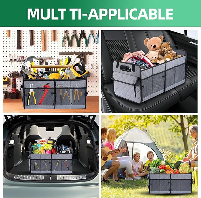 Car Trunk Organizer, 75L Large Capacity Waterproof Auto Storage with Non-Slip Bottom Strips, Collapsible Cargo Organizer for Suv, Truck, Sedan, Portable Car Accessories for Women Men(Grey)