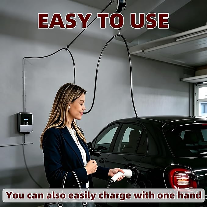 THOUSAND SUNNY EV Charger Holder Retractable Cord Reel Organizer Cable Retractor Electric Car Charger Management System for All Level 2 Chargers