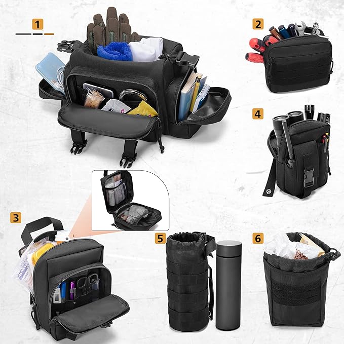 HODRANT 6 Pack Tactical Car Seat Back Organizer, Universal Vehicle Panel Storage Bag with 6 Detachable Molle Pouch Fits for Truck, Pickup, SUV, Bag Only