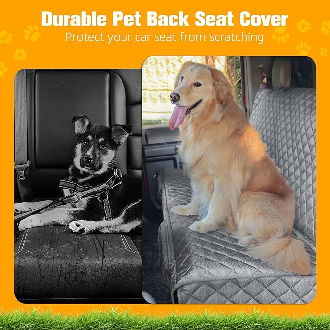 PETICON Dog Car Seat Covers for Truck Ford f150/Ram1500/Chevrolet Silverado 1500, Waterproof Pet Back Seat Cover for Trucks, Scratchproof Nonslip Durable Rear Seat Cover for Dogs (Gray)