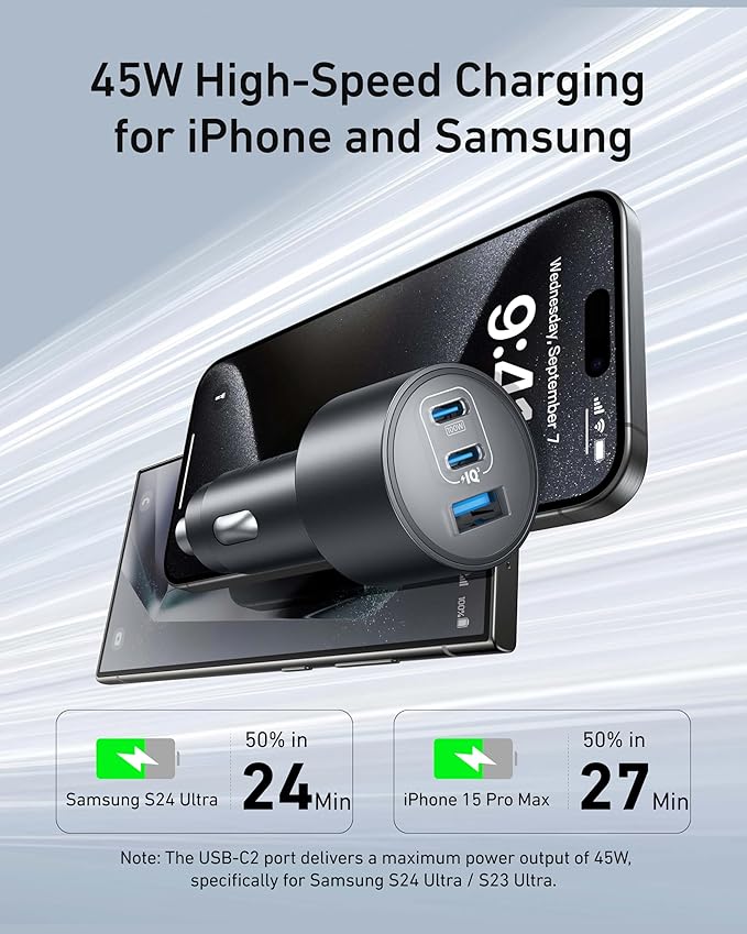 Anker iPhone 17 USB-C Car Charger, 167.5W Max 3-Port Ultra-Compact Type-C Fast Car Charger for MacBook Pro/Air, iPhone 17/16/15 Series, Samsung S24/S23, iPad Pro, AirPods and More