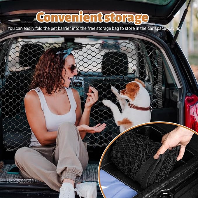 Dog Car Barrier, Dog Barrier for Car Dog Car Divider Back Seat Barrier, Dog Barrier for SUV Car Pet Barrier, 51’’*35’’ Car Divider for Dogs Car Net for Dogs (About 51’’*35’’)