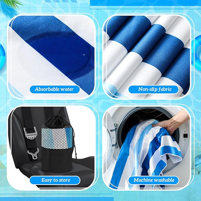 Hahafelt 2 Pack Car Seat Towel Covers with Storage Bag 63 x 32 Inch Athletic Running Towel Seat Sweat Washable Non Slip Cover Gift for Car Outdoor Sport Activities (Blue Vertical Stripes)