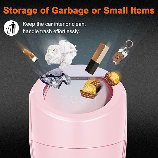 Car Trash Can, 2 Packs Mini Car Trash Bin with Lid, Leakproof Cup Holder Car Garbage Can with 60 Trash Bags, Vehicle Front Back Seat Organizers and Storage for Car, Home, Office, Pink
