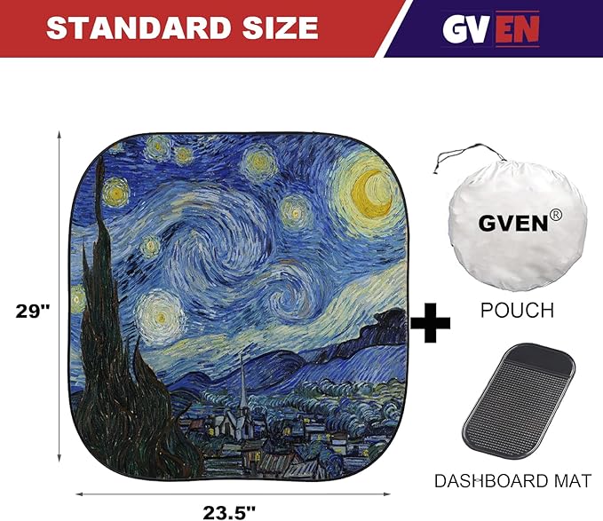 Gven Windshield Sun Shade for Car 2-Piece Foldable Sunshade for Front Windows, Blocks UV Rays, Automotive Interior Sun Protection Car Summer Accessories（Starry Night,S）