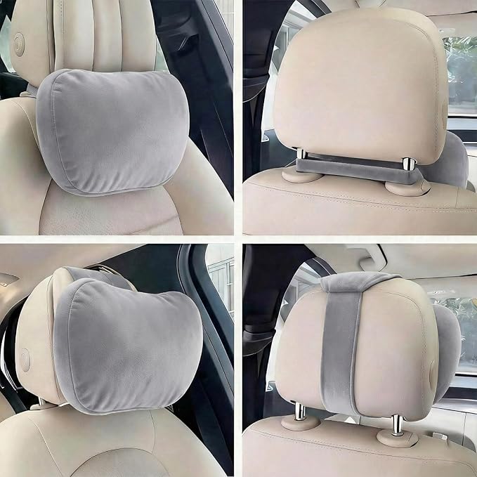 2PCS Car Pillow for Car Neck Pillow for Driving Seat Neck Support Soft Cushion Back Support Head-Rests for Vehicle Sleeping with Elastic Adjustment Strap (Grey, Head and Lumbar)