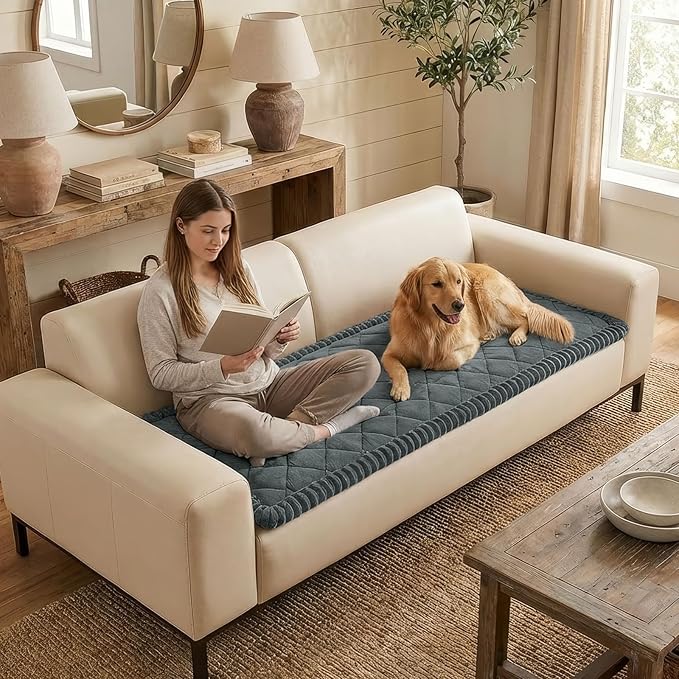Smiry Fuzzy Couch Cover for Dogs, Non Slip Washable Pet Sofa Cover, Scratch Proof Hair Resistant Plush Sofa Slipcover, Pet Friendly Couch Cushion Protector for Cat, Dark Grey, 27.6" x 70.9"