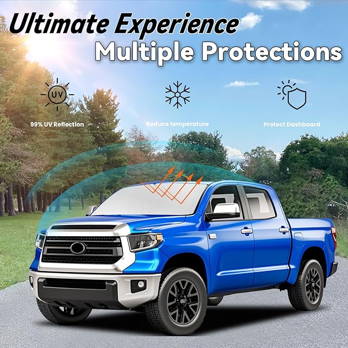 Windshield Sun Shade for Toyota Tundra 2007-2021 (Limited SR5 Platinum TRD Pro Pickup), Car Front Window Sunshade with 240T Sun Visor Protector Blocks UV Rays Heat Sun Shield Accessories