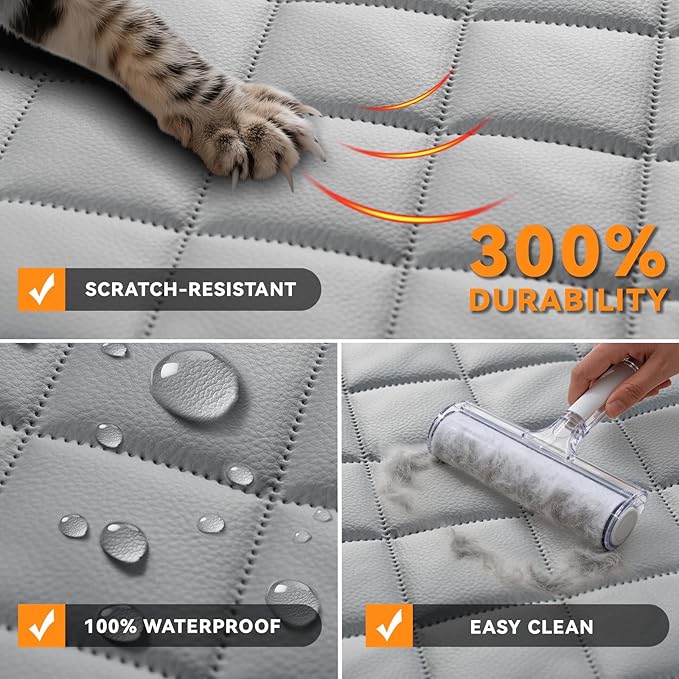 Dog Car Seat Cover for Back Seat, Waterproof Back Seat Covers for Dogs, PU Leather Nonslip Bench Car Seat Protector Universal Fit for Most Vehicles,SUVs,Small Trucks (Grey, Standard)