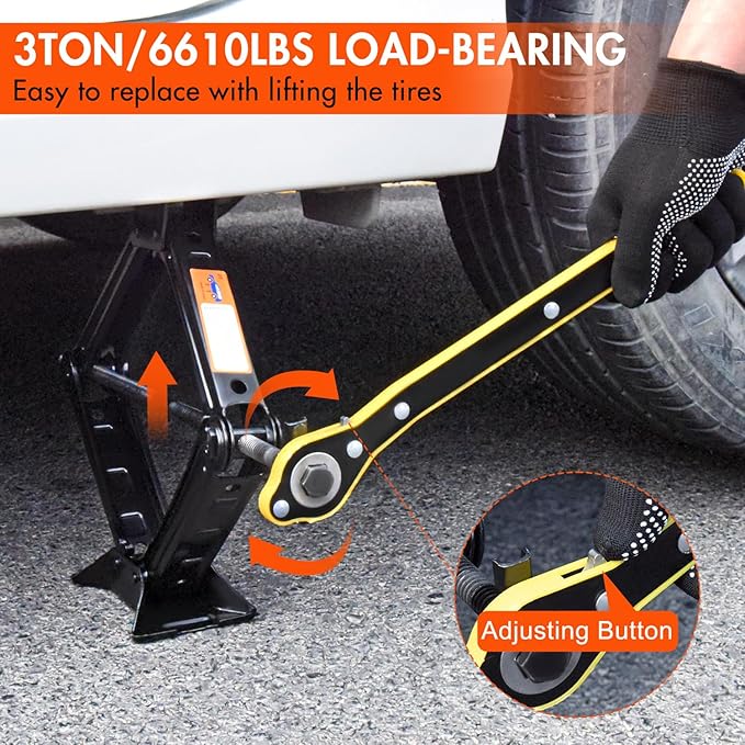 Scissor Car Jack 3 Ton (6610 lbs) Tire Changing Kit with Lug Wrench - Emergency Kit for Car, SUV, MPV