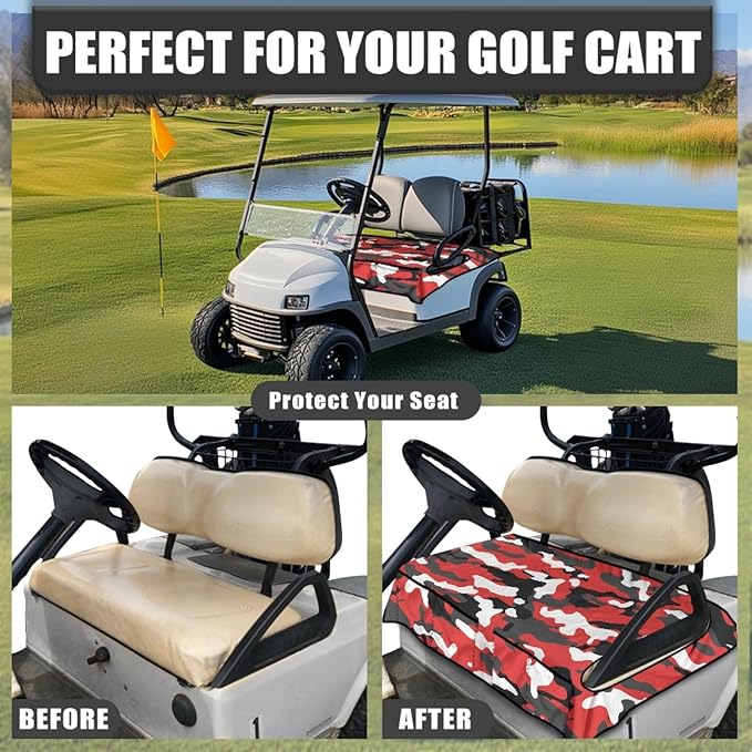 Universal Golf Cart Seat Cover with 4 Pockets Soft Golf Cart Seat Towel Blanket Fits 2-Seat Golf Carts