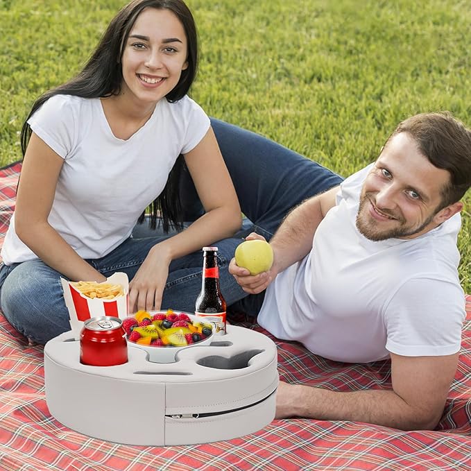 INNO STAGE Couch Cup Holder Pillow- -Sofa Cup Holder | Couch Caddy Drinks Cupholder Tray for Bed, Rv, Tv, Car, Man Cave, Backseat for Remote, Snacks (PUGrey, 13.7 x 13.7 inch)