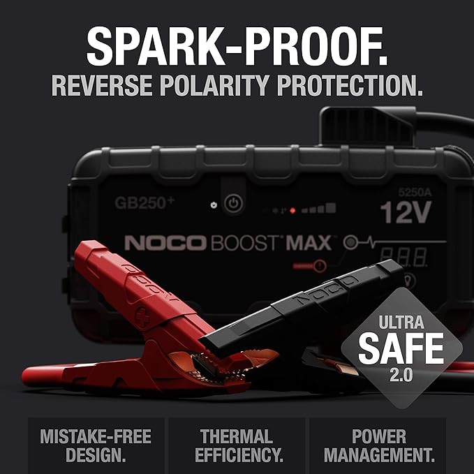 NOCO Boost Max GB250: 5250A UltraSafe Jump Starter – 12V Lithium Battery Booster Pack, Portable Jump Box, Power Bank & Jumper Cables - for 16L Gas and Diesel Engines