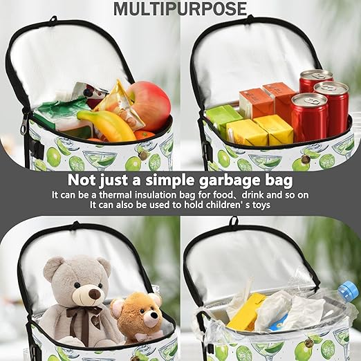 Car Trash Can Lemon and Margarita Alcohol Cocktail Car Garbage Bag with Lid Hanging Waterproof Leak Proof Vehicle Storage Bin