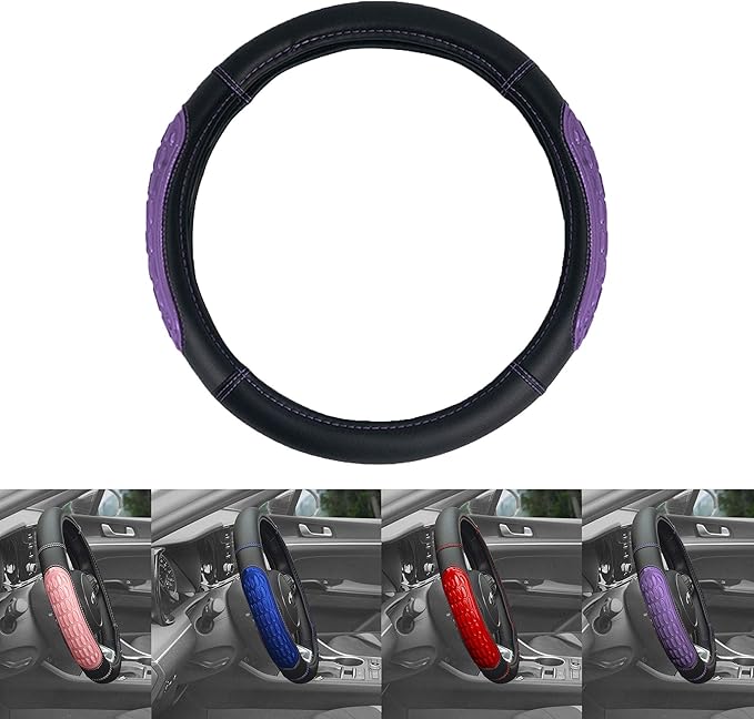 FH Group Universal Fit Ultra Grip Silicone and Faux Leather Steering Wheel Cover fits Most Cars, SUVs Blue