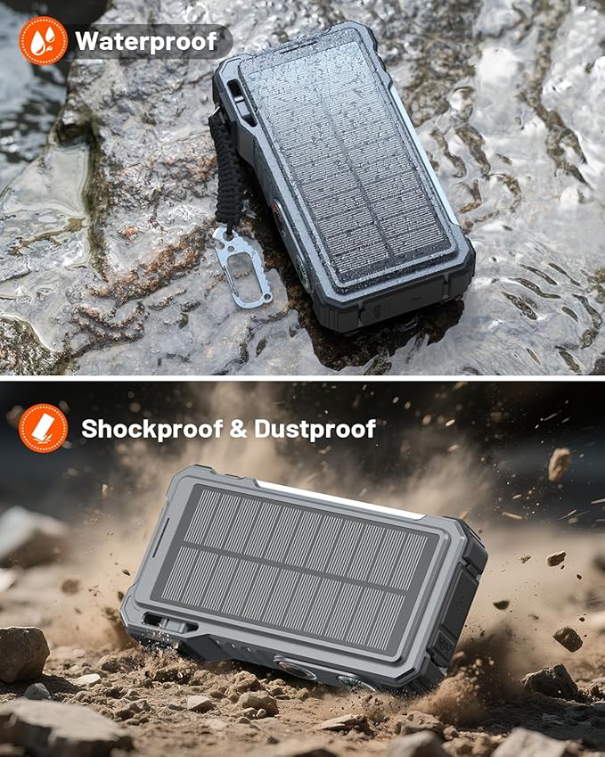 Solar Power Bank 44400 mWH, 45W Fast Charging with 4 Built-in Cables & Car Battery Jumper Starter Portable, 12V Battery Booster Pack with Smart Display,Gift for Men, Gray