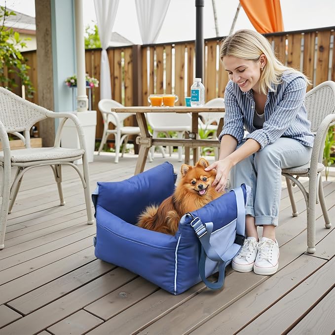 Amazon Basics Dog Car Seat, Pet Booster Car Seat for Small Medium Dogs, Outdoor Carrier Bed for Travel with Leash & Washable Cover