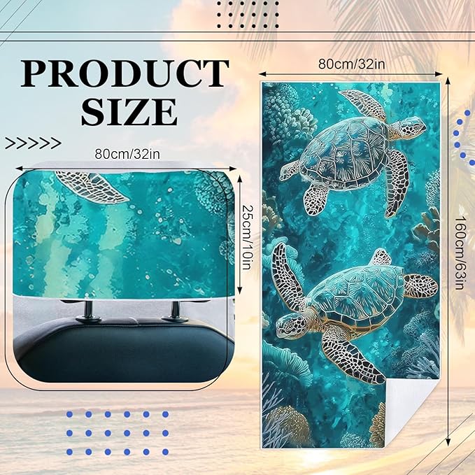2 Pack Car Towel Seat Covers with Storage Bag, Multifunctional Towel for Gym Outdoor Sport, Picnic, Beach, Pet Dog Travel,Non-Slip Washable Car Seat Protector (Sea Turtles)