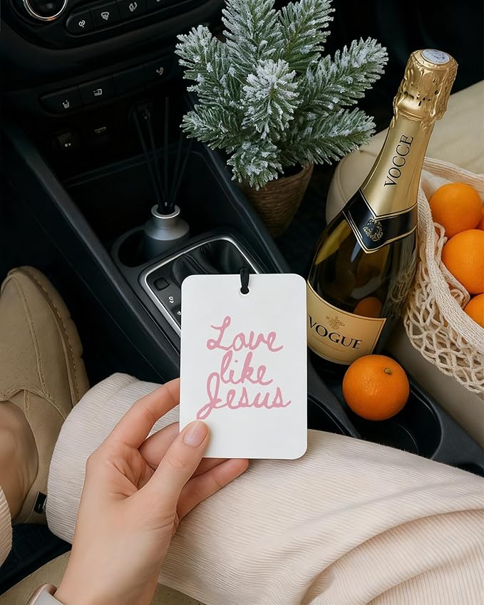 Pink Christian Car Air Freshener 6 Pcs, Pink Bow Flower Religious Bible Verse Hanging Air Freshener for Cars Closet Drawer Books, Christian Girly Car Accessories Mirror Decor for Women