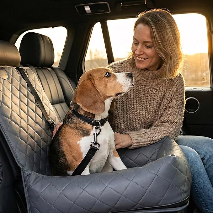 Microfiber Leather Dog Car Seat for Small & Medium Dogs, Waterproof Pet Car Seat with Washable Pee Pad, Scratch & Fur Resistant, Foldable Dog Bed for Home & Travel, Non-Slip Design, Matte Gray