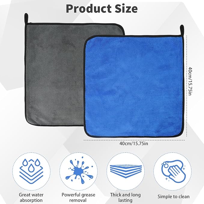 24 Pcs Microfiber Cleaning Towels 15.75 Inch Auto Detailing Absorbent Towels 800 GSM Thick Plush Microfiber Cleaning Cloth Dusting Cloth for Kitchen Window Cars (Grey and Blue)