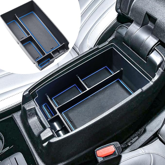 TACORBO Center Console Organizer Compatible with Ford Escape 2020-2025 2026 and 2021-2024 2025 2026 Bronco Sport Accessories, CX430 4-Door Insert Tray, Armrest Secondary Storage Box, Blue Trim