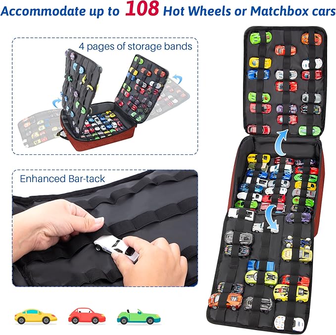 KISLANE Car Storage Backpack Organizer with Elastic Slots – Portable Backpack Carrying Case for 1:64 Scale Cars, Hands-Free Travel Storage Bag for Collection and Organization