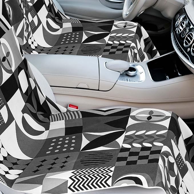 Hahafelt 2 Pack Car Seat Towel Covers with Storage Bag 63 x 32 Inch Athletic Running Towel Seat Sweat Washable Non Slip Cover Gift for Car Outdoor Sport Activities (Black White Abstract)