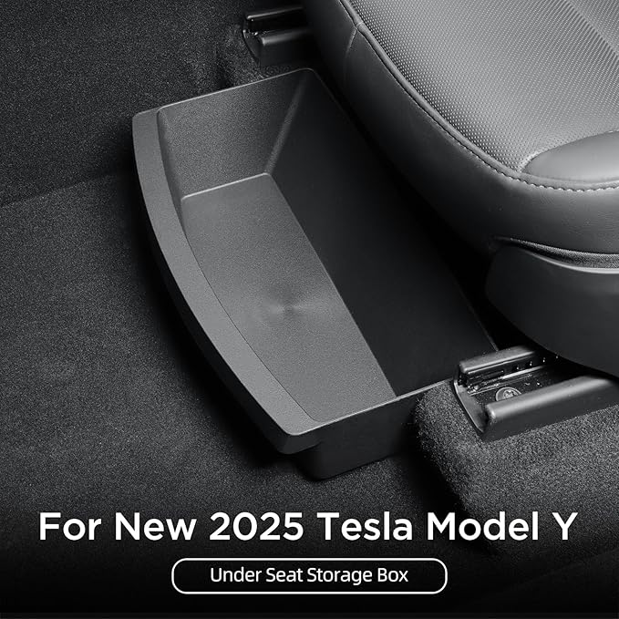 LUCKEASY 2PCS UnderSeat Storage Organizers for Tesla Model Y Juniper 2025 2026 1st Row Under Seat Storage Box Driver & Passenger Organizers for Model Y Juniper Accessories TPE Black