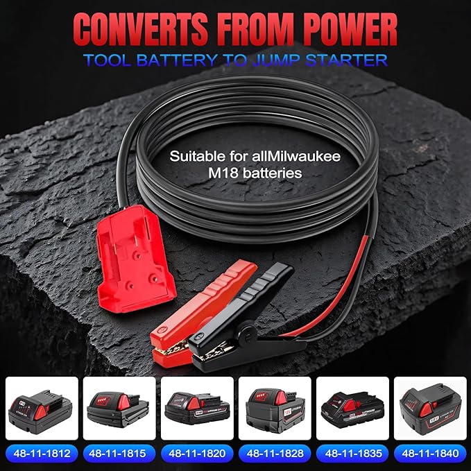 Milwaukee M18 18V Battery Jump Starter Cable Clamps- 8-AWG 5.74FT Automotive Booster Cables,Cable Power Tool Line for Most Cars