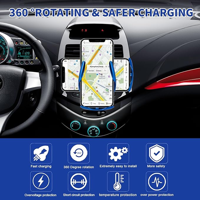 Wireless Car Charger Phone Mount 15W Fast Charging Auto Clamping Car Charger Mount Phone Holder fit for Android Smartphone(Blue)